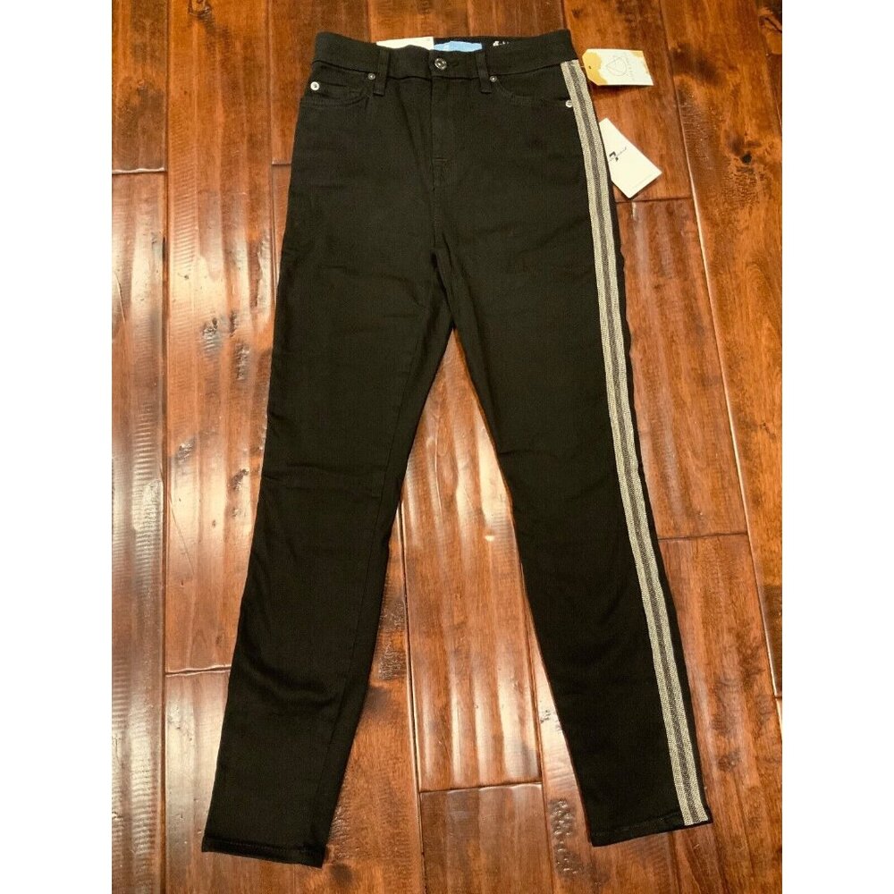 7 For All Mankind Black High Waist Ankle Skinny Jeans W/Beads, Size 25, NWT!